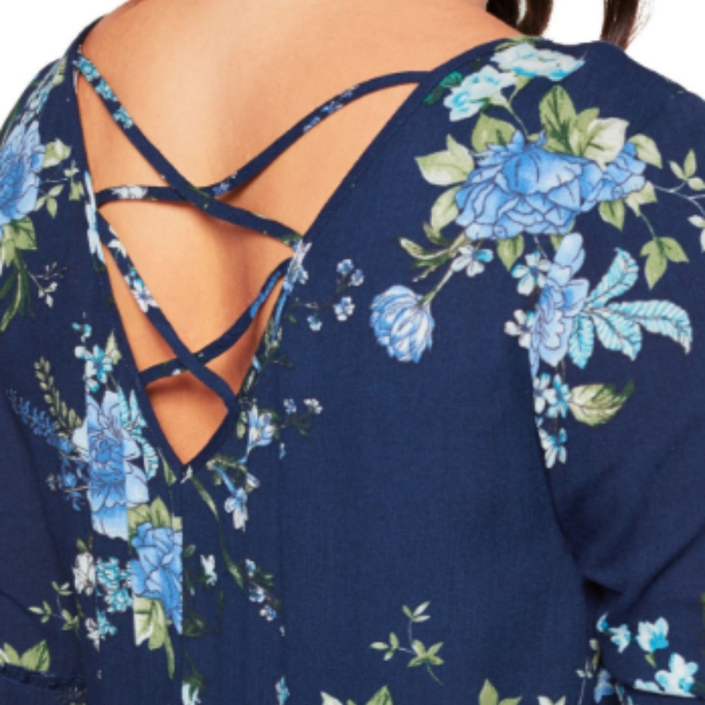 Charming Charlie Tania Peasant blue floral…